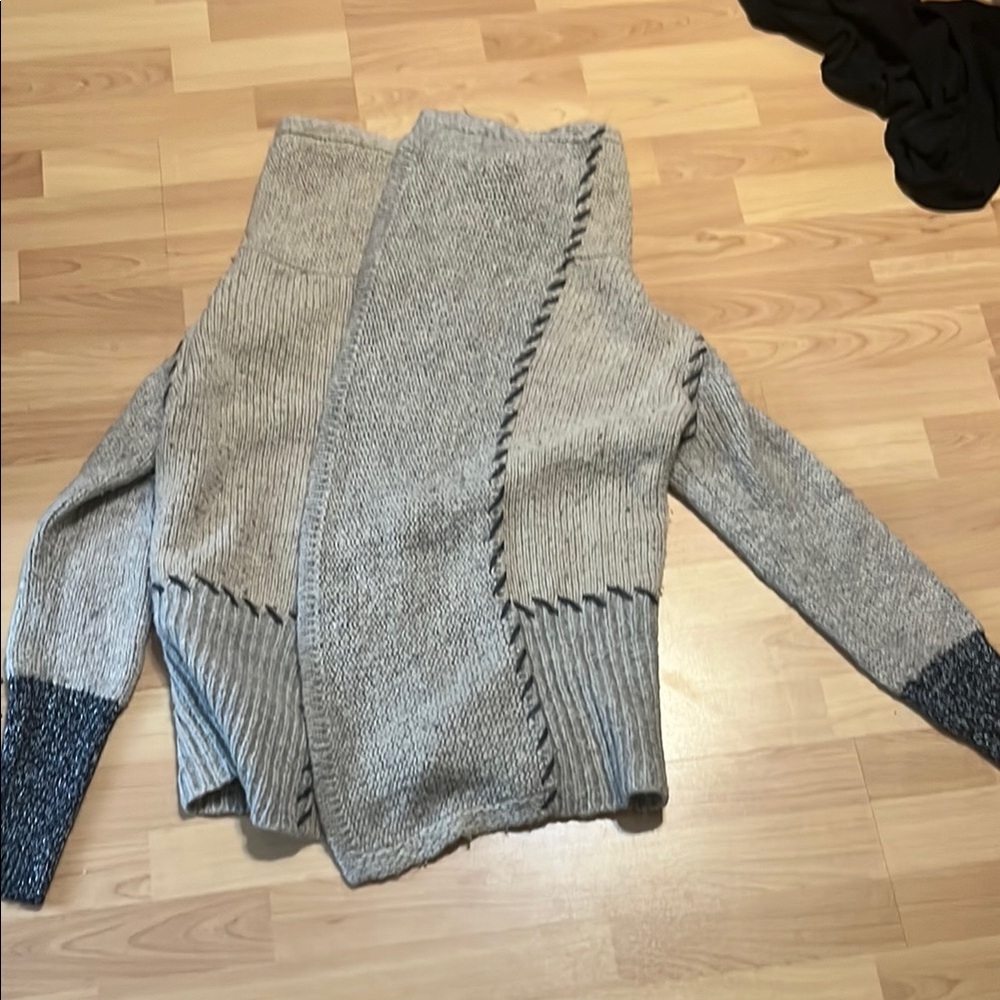 BKE Gray Cardigan Sweater with Color-Block Sleeves